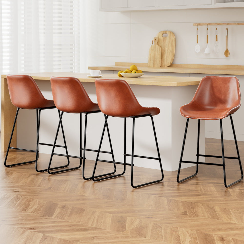 Artiss 4x Bar Stools Leather Padded Metal Legs Brown BA-TW-8068-BRX4