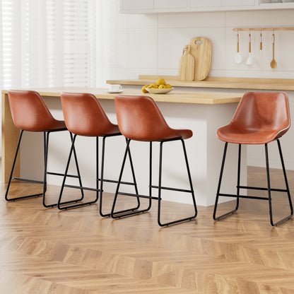Artiss 4x Bar Stools Leather Padded Metal Legs Brown BA-TW-8068-BRX4