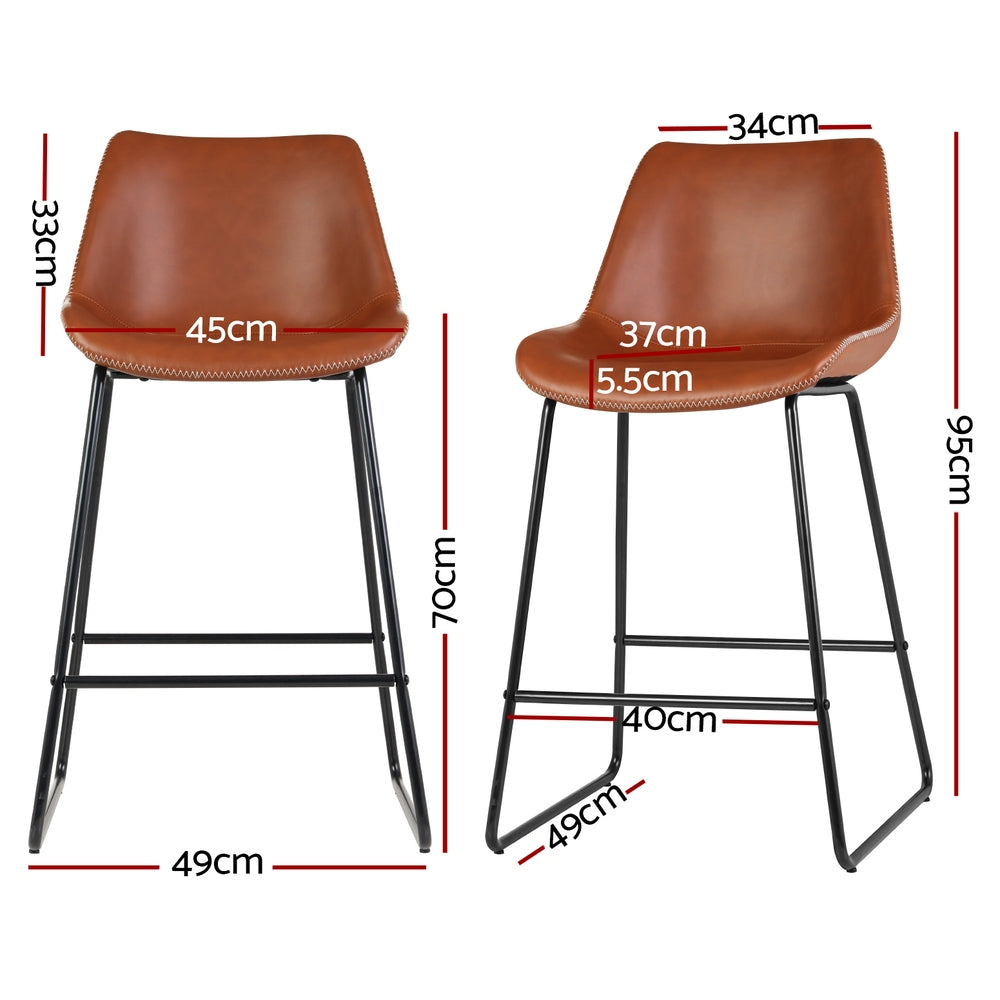 Artiss 4x Bar Stools Leather Padded Metal Legs Brown BA-TW-8068-BRX4