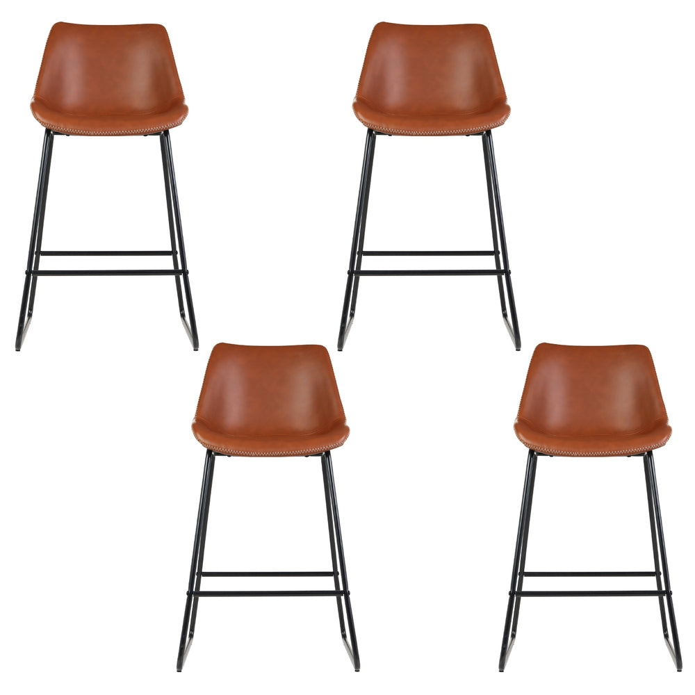 Artiss 4x Bar Stools Leather Padded Metal Legs Brown BA-TW-8068-BRX4
