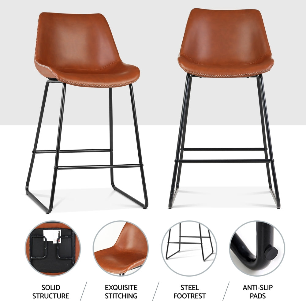 Artiss 4x Bar Stools Leather Padded Metal Legs Brown BA-TW-8068-BRX4
