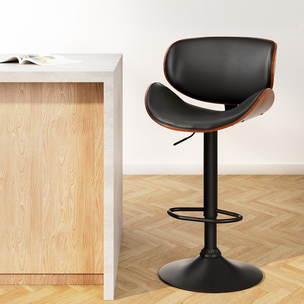 Artiss Bar Stools Kitchen Leather Barstools Swivel Gas Lift Vintage Chairs Black BA-TW-8076-BK