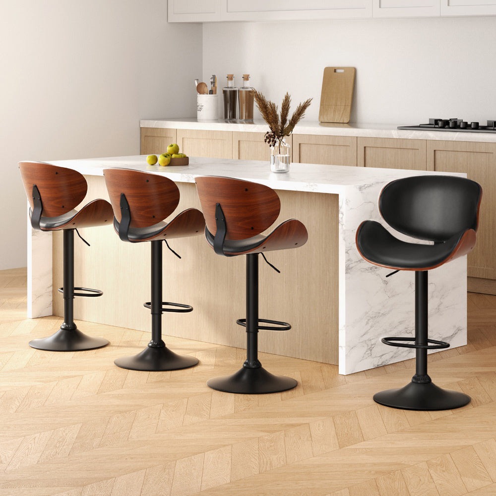 Artiss 4x Bar Stools Gas Lift Leather Padded Black BA-TW-8076-BKX4