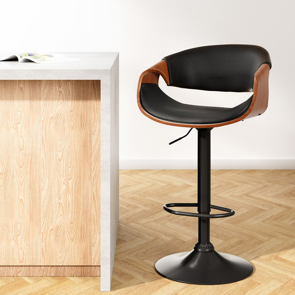 Artiss Bar Stools Gas Lift Leather w/Armrest BA-TW-8078-BK