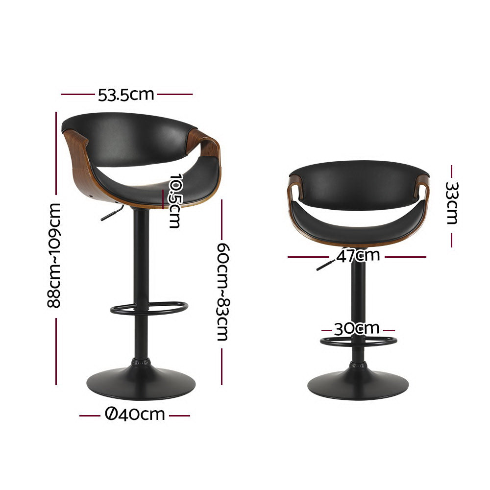 Artiss Bar Stools Gas Lift Leather w/Armrest BA-TW-8078-BK