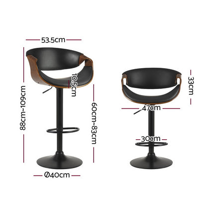 Artiss Bar Stools Gas Lift Leather w/Armrest BA-TW-8078-BK