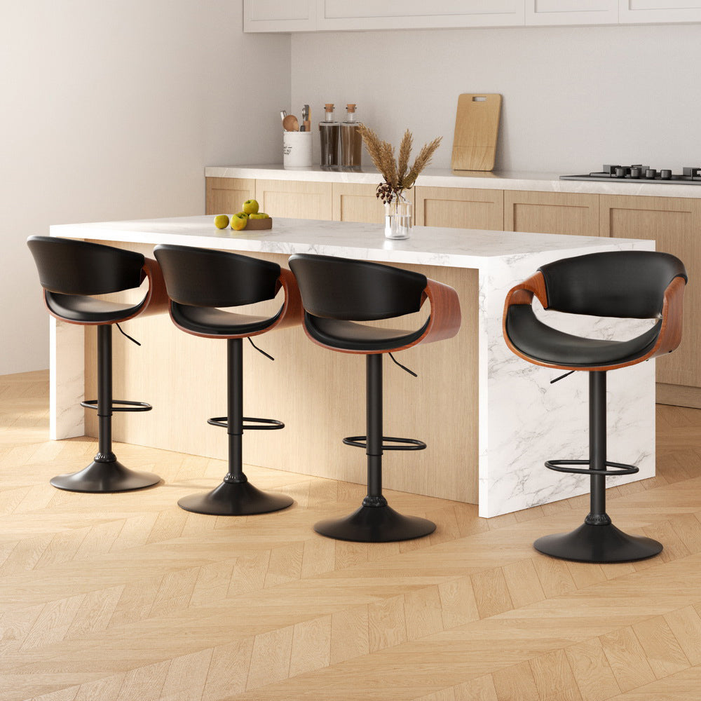 Artiss 4x Bar Stools Gas Lift Leather w/Armrest BA-TW-8078-BKX4