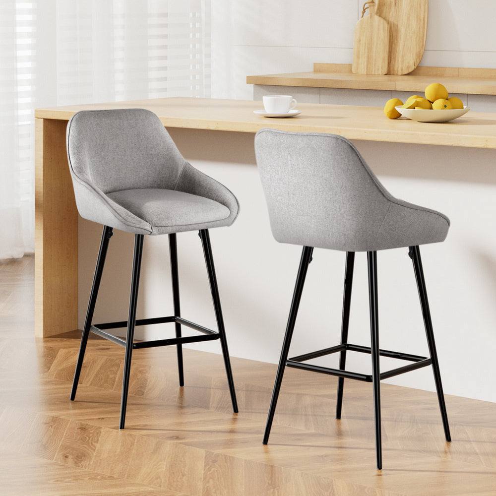 Artiss 2x Bar Stools Upholstered Stool Counter Seat Kitchen Dining Chairs BA-TW-8089-GYX2