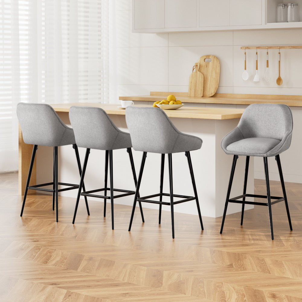 Artiss 4x Bar Stools Upholstered Stool Counter Seat Kitchen Dining Chairs BA-TW-8089-GYX4