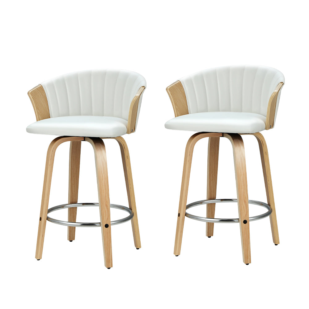 Artiss Bar Stools Kitchen Leather Barstools Swivel Counter Chairs x2 BA-TW-8091-WHX2