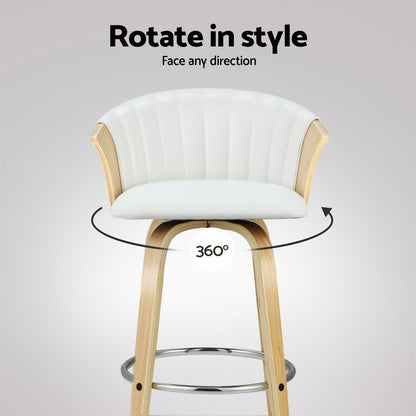 Artiss 4x Bar Stools Swivel Leather Chairs Wooden BA-TW-8091-WHX4