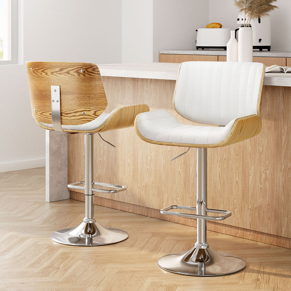 Artiss 2x Bar Stools Adjustable Leather Chairs BA-TW-8092-WHX2