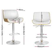 Artiss 2x Bar Stools Adjustable Leather Chairs BA-TW-8092-WHX2
