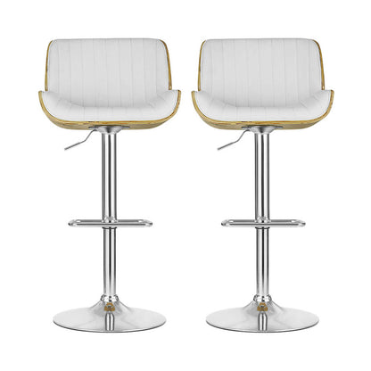 Artiss 2x Bar Stools Adjustable Leather Chairs BA-TW-8092-WHX2
