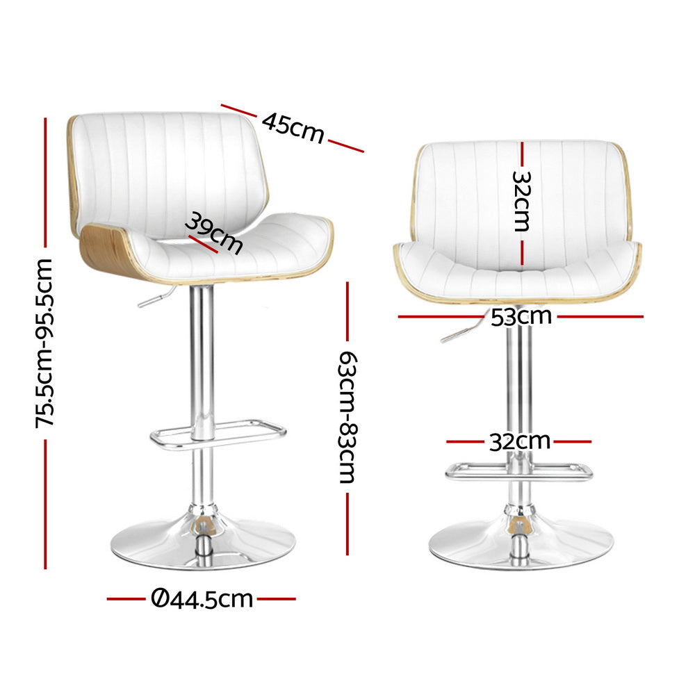 Artiss 4x Bar Stools Adjustable Leather Chairs BA-TW-8092-WHX4