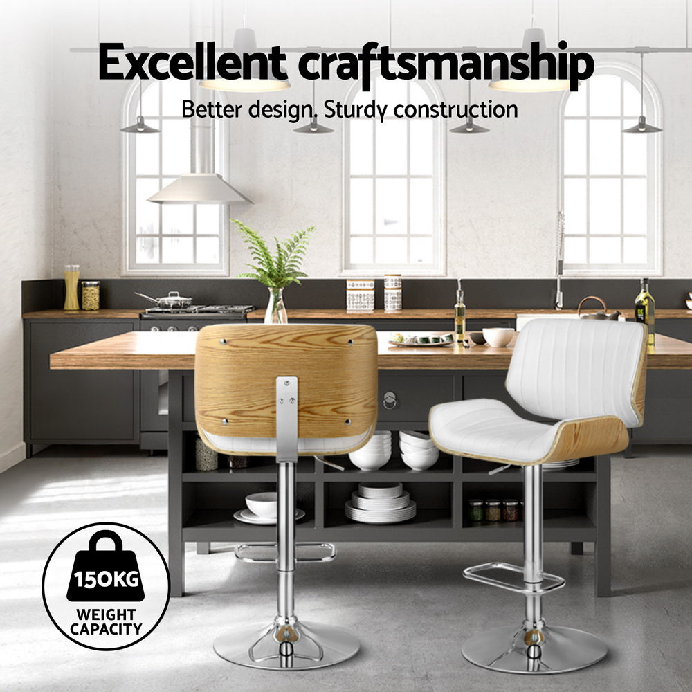 Artiss 4x Bar Stools Adjustable Leather Chairs BA-TW-8092-WHX4