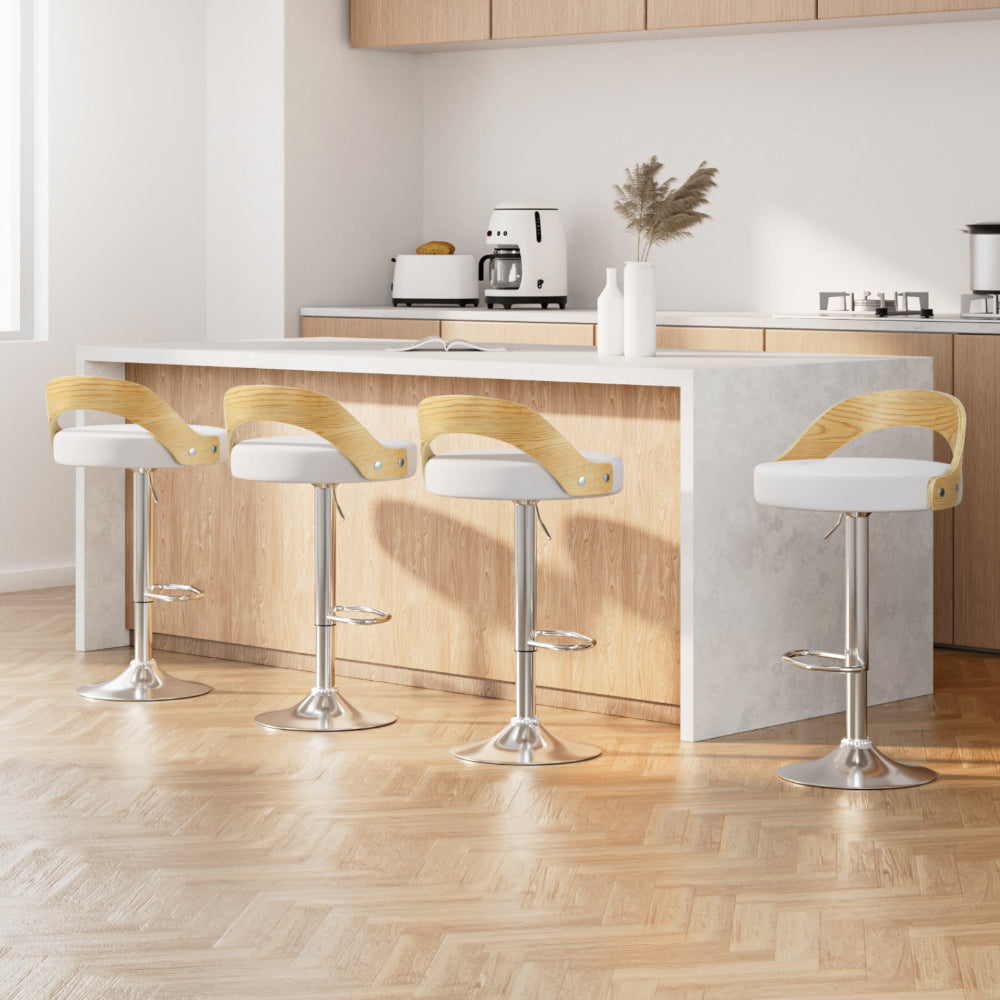Artiss 4x Bar Stools Adjustable Leather Padded White BA-TW-8093-WHX4