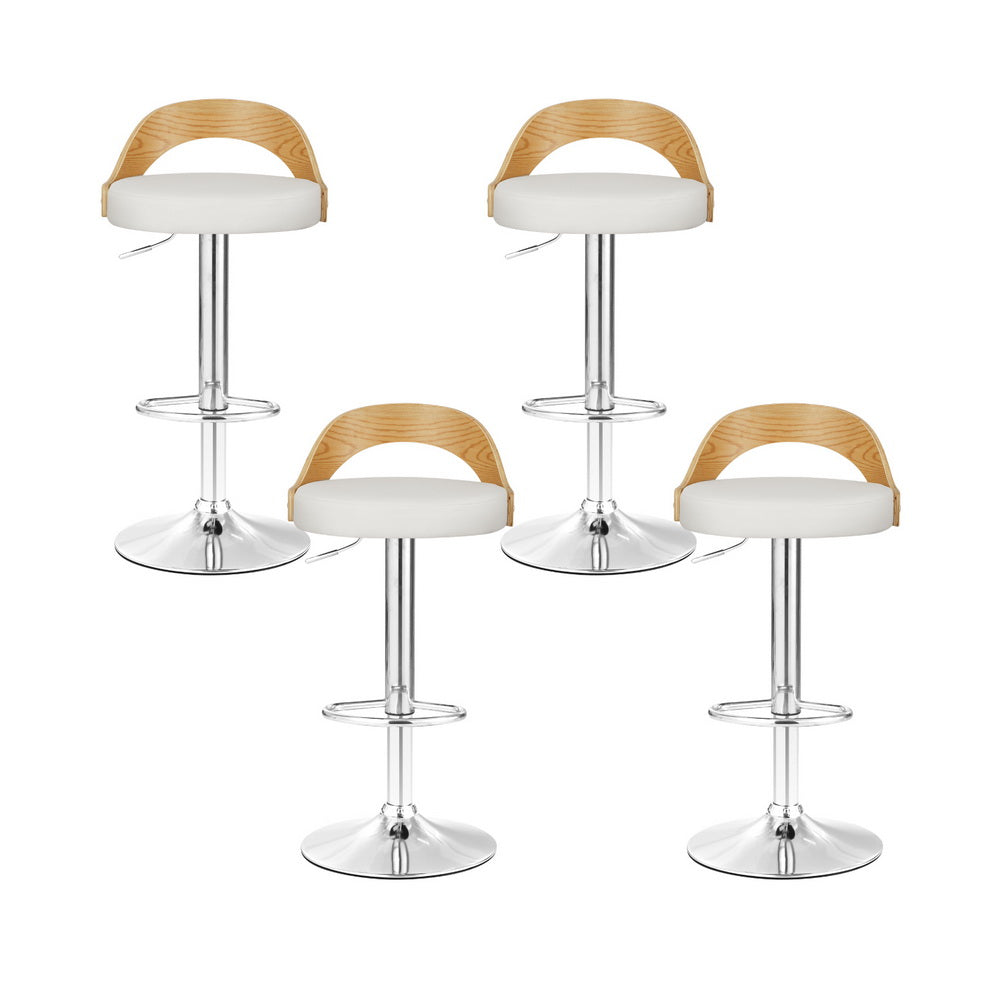 Artiss 4x Bar Stools Adjustable Leather Padded White BA-TW-8093-WHX4