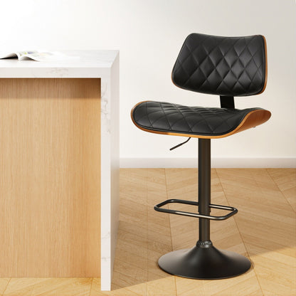 Artiss Bar Stools Kitchen Dining Chairs Gas Lift Stool Wooden Leather Black BA-TW-8095-BK