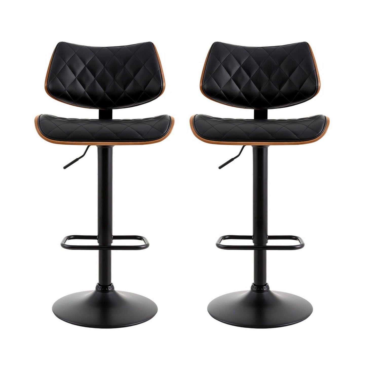 Artiss 2x Bar Stools Kitchen Dining Chairs Gas Lift Stool Wooden Leather Black BA-TW-8095-BKX2