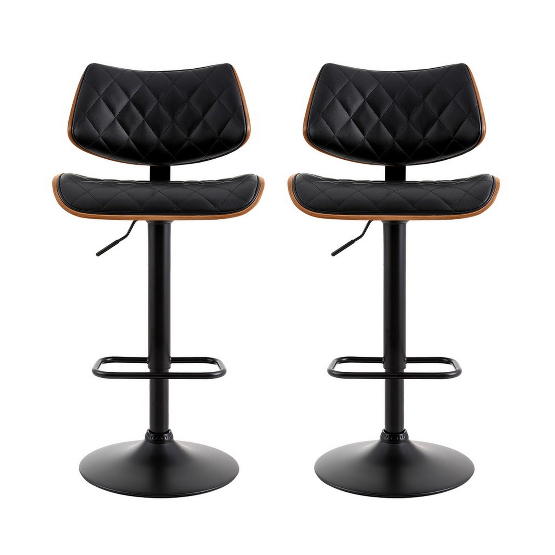 Artiss 2x Bar Stools Kitchen Dining Chairs Gas Lift Stool Wooden Leather Black BA-TW-8095-BKX2