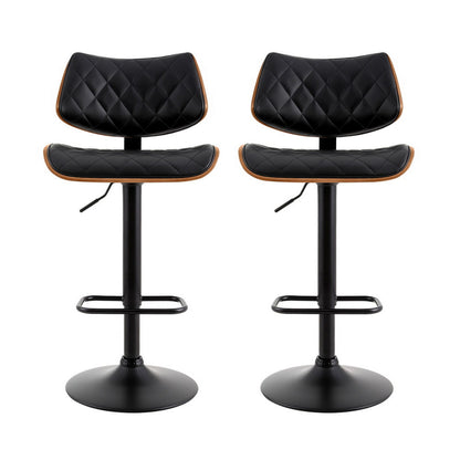 Artiss 2x Bar Stools Kitchen Dining Chairs Gas Lift Stool Wooden Leather Black BA-TW-8095-BKX2