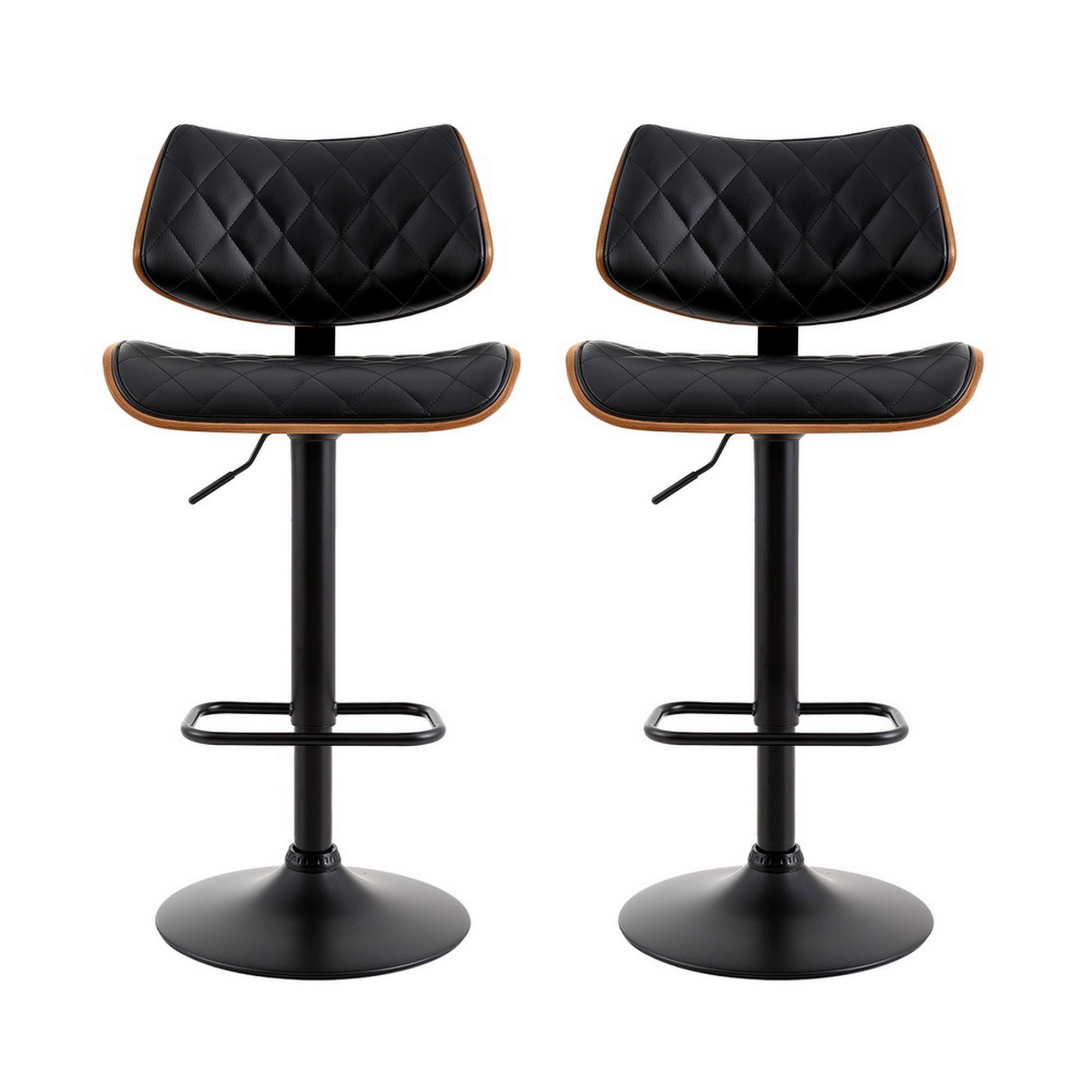 Artiss 2x Bar Stools Kitchen Dining Chairs Gas Lift Stool Wooden Leather Black