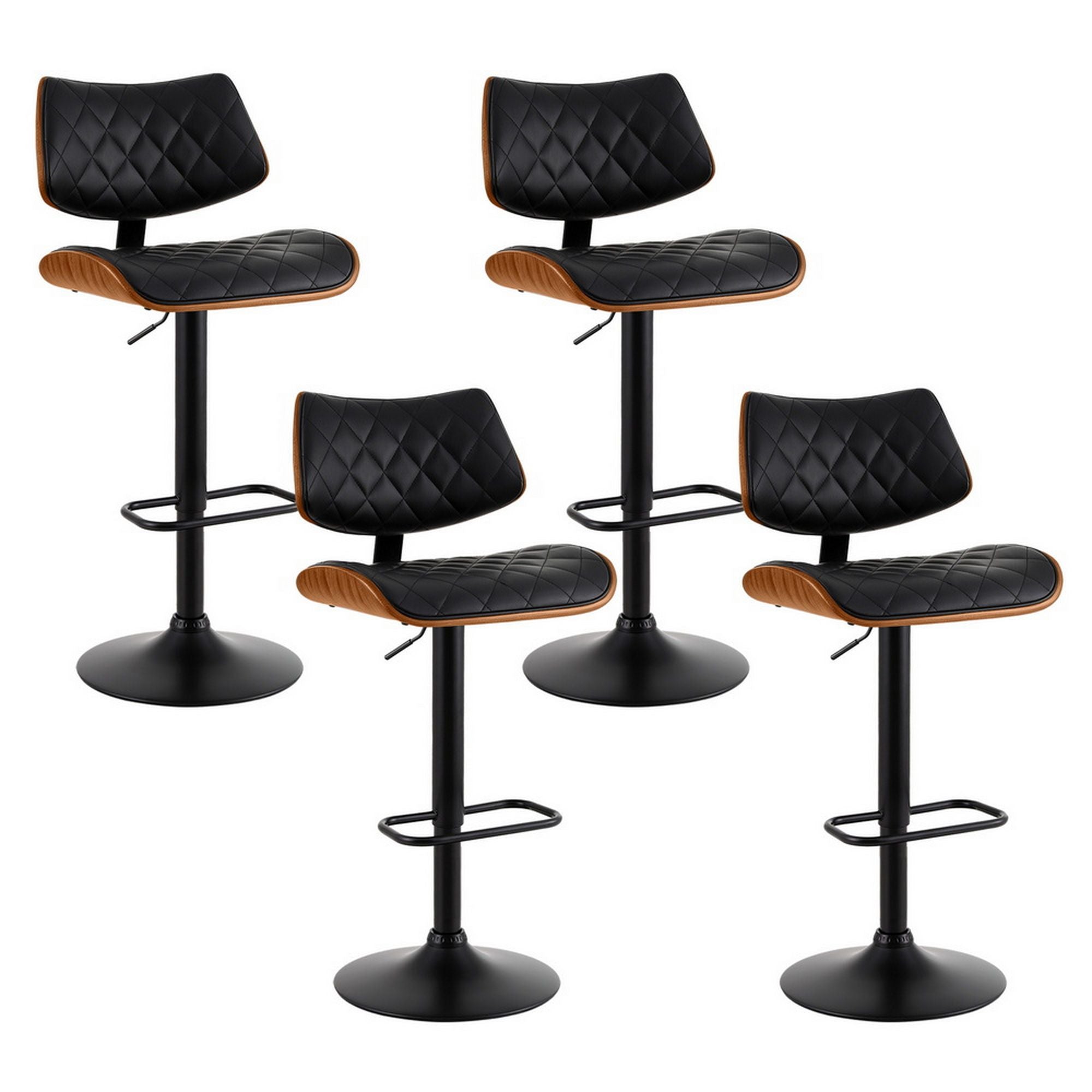 Artiss 4x Bar Stools Kitchen Dining Chairs Gas Lift Stool Wooden Leather Black BA-TW-8095-BKX4