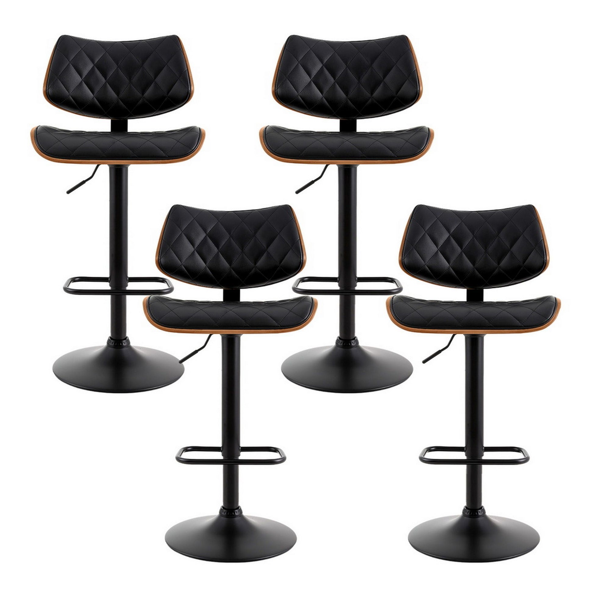 Artiss 4x Bar Stools Kitchen Dining Chairs Gas Lift Stool Wooden Leather Black BA-TW-8095-BKX4