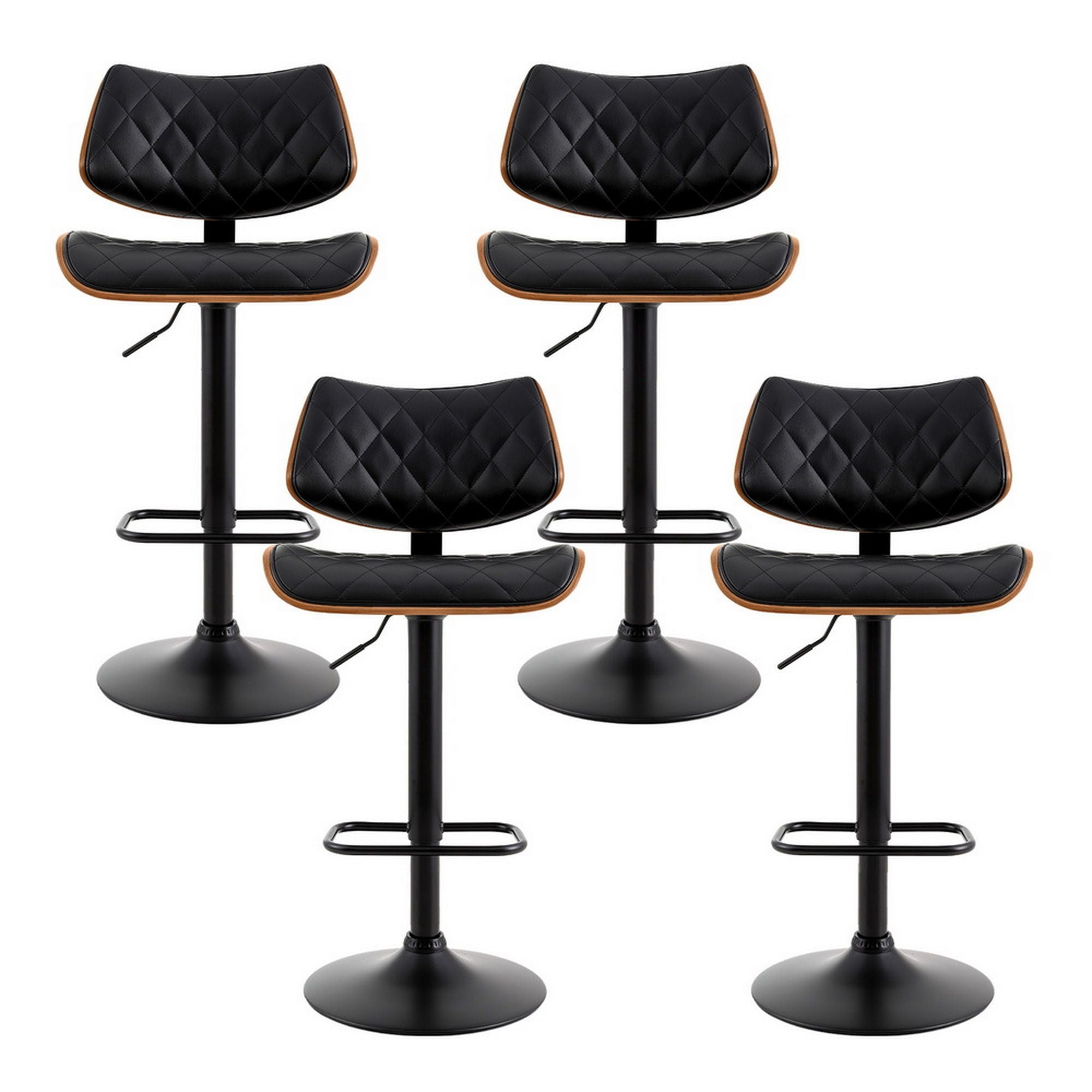 Artiss 4x Bar Stools Kitchen Dining Chairs Gas Lift Stool Wooden Leather Black BA-TW-8095-BKX4