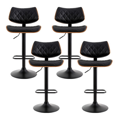 Artiss 4x Bar Stools Kitchen Dining Chairs Gas Lift Stool Wooden Leather Black BA-TW-8095-BKX4