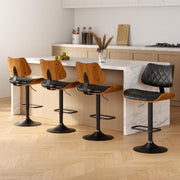Artiss 4x Bar Stools Kitchen Dining Chairs Gas Lift Stool Wooden Leather Black BA-TW-8095-BKX4