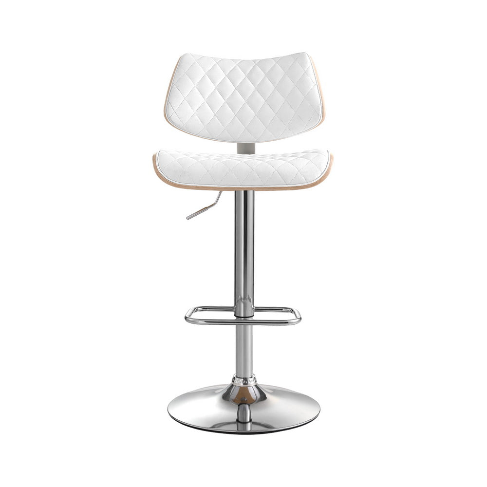 Artiss Bar Stools Kitchen Dining Chairs Gas Lift Stool Wooden Leather White BA-TW-8095-WH