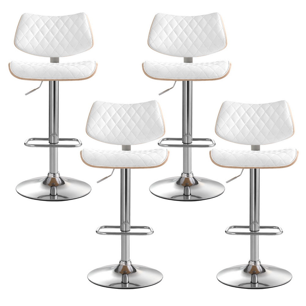 Artiss 4x Bar Stools Kitchen Dining Chairs Gas Lift Stool Wooden Leather White BA-TW-8095-WHX4