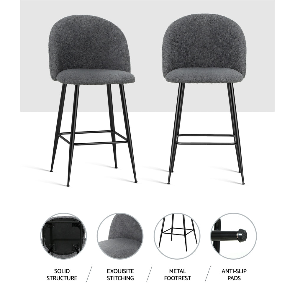 Artiss Bar Stools Kitchen Counter Barstools Sherpa Metal Chairs x2 BA-TW-8098-CHX2