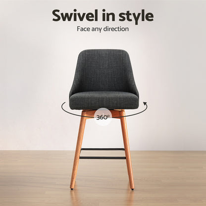 Artiss 2x Bar Stools Swivel Seat Wooden Charcoal BA-TW-8125-CHX2