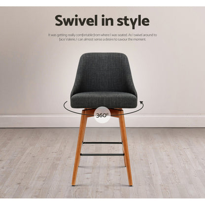 Artiss 4x Bar Stools Swivel Seat Wooden Charcoal BA-TW-8125-CHX4