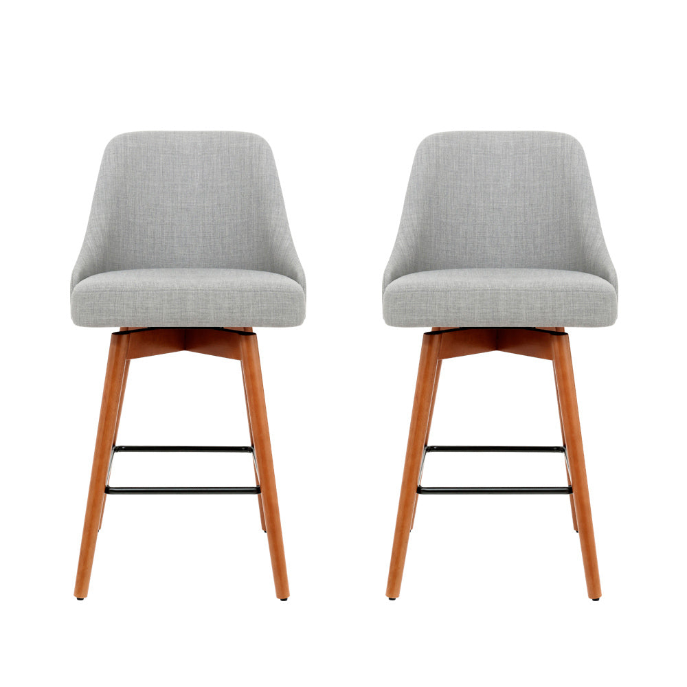 Artiss 2x Bar Stools Swivel Seat Wooden Grey BA-TW-8125-LI-GYX2