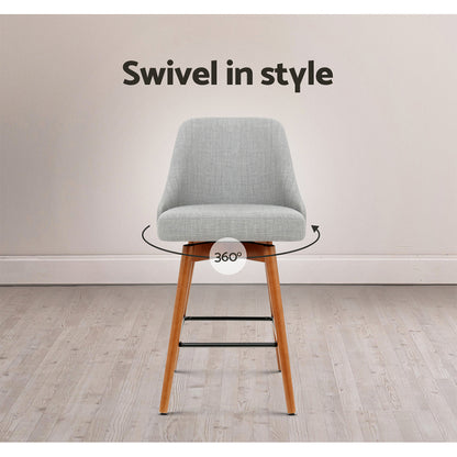 Artiss 2x Bar Stools Swivel Seat Wooden Grey BA-TW-8125-LI-GYX2