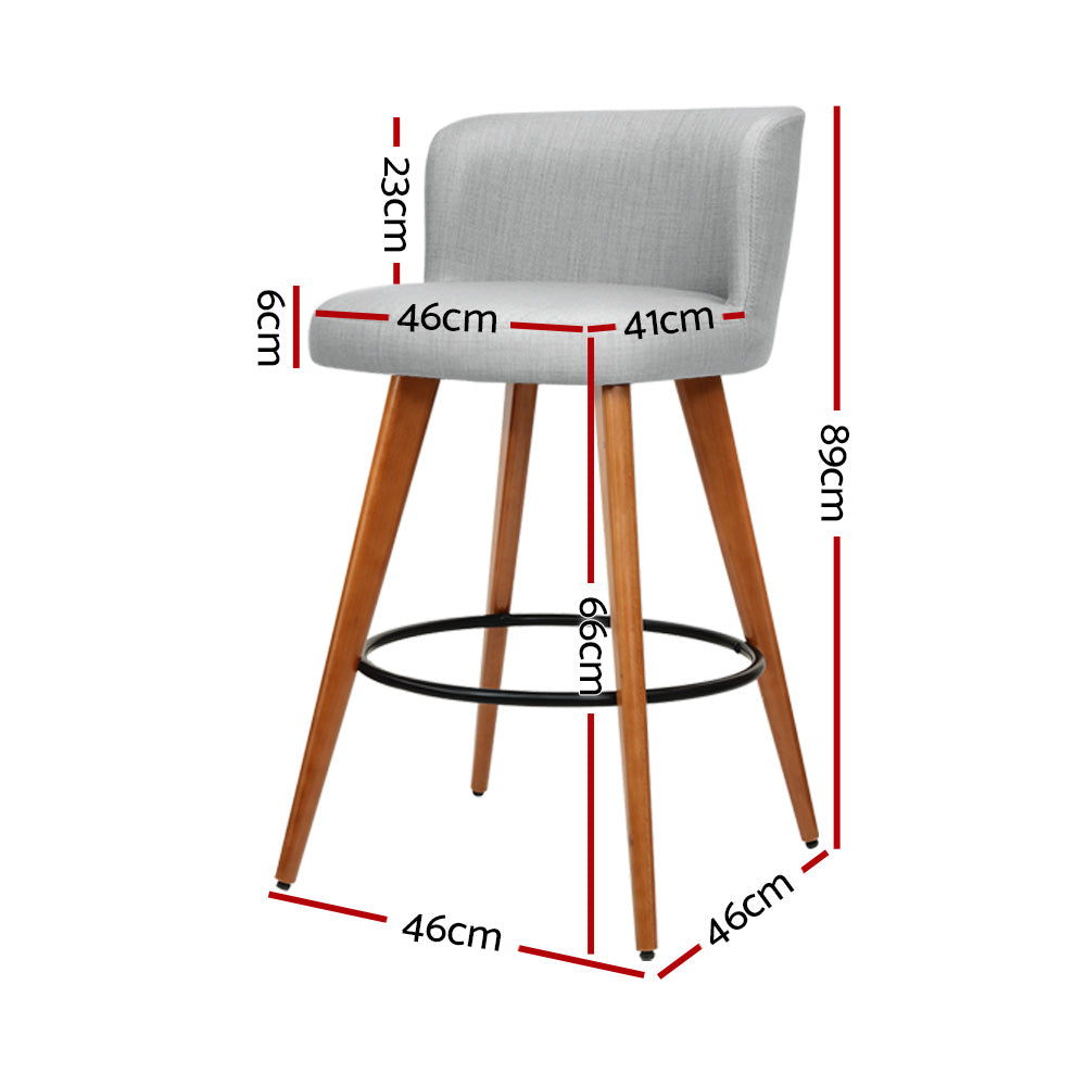 Artiss 2x Bar Stools Linen Padded Wooden Grey BA-TW-8126-LI-GYX2