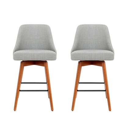 Artiss 2x Bar Stools Linen Padded Wooden Grey BA-TW-8126-LI-GYX2