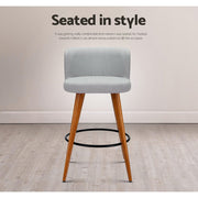 Artiss 2x Bar Stools Linen Padded Wooden Grey BA-TW-8126-LI-GYX2