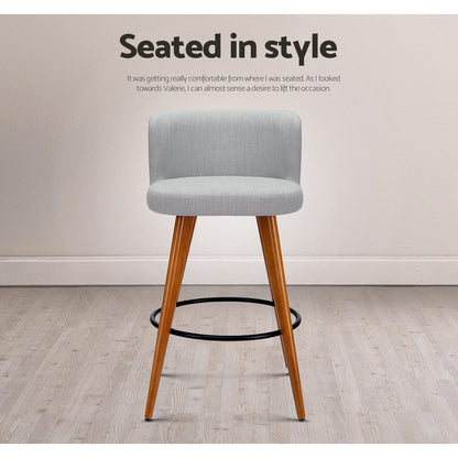 Artiss 2x Bar Stools Linen Padded Wooden Grey BA-TW-8126-LI-GYX2