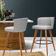 Artiss 2x Bar Stools Linen Padded Wooden Grey BA-TW-8126-LI-GYX2