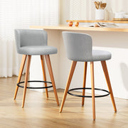 Artiss 2x Bar Stools Linen Padded Wooden Grey BA-TW-8126-LI-GYX2