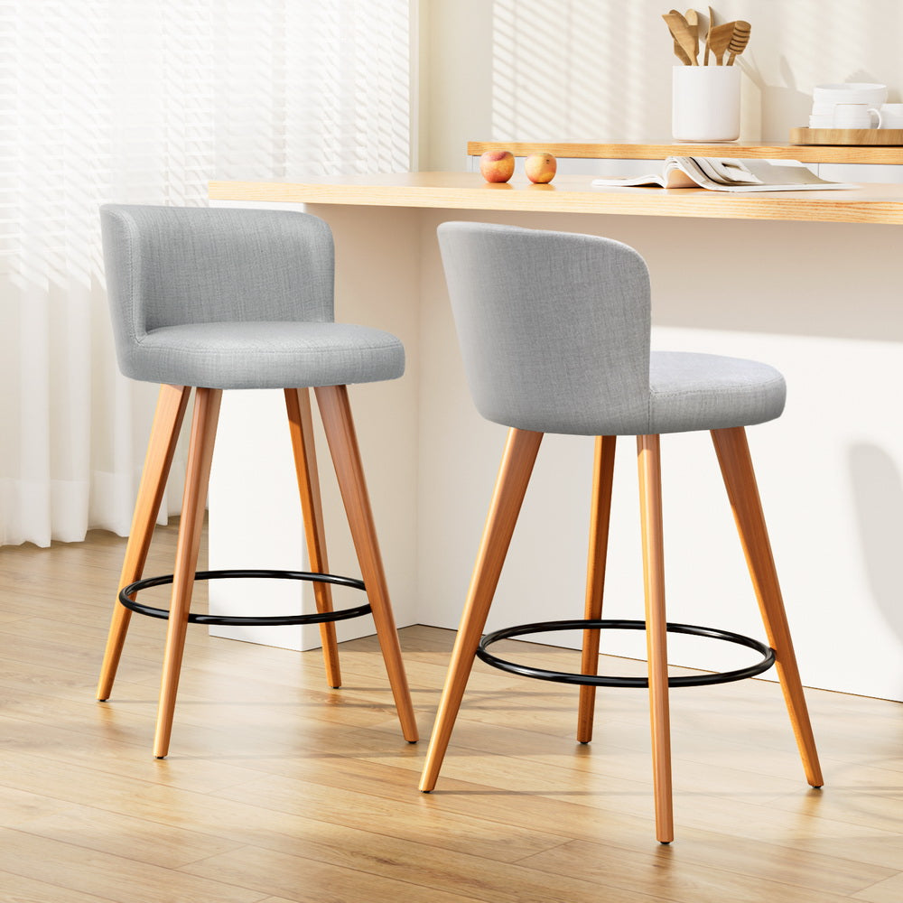 Artiss 2x Bar Stools Linen Padded Wooden Grey BA-TW-8126-LI-GYX2
