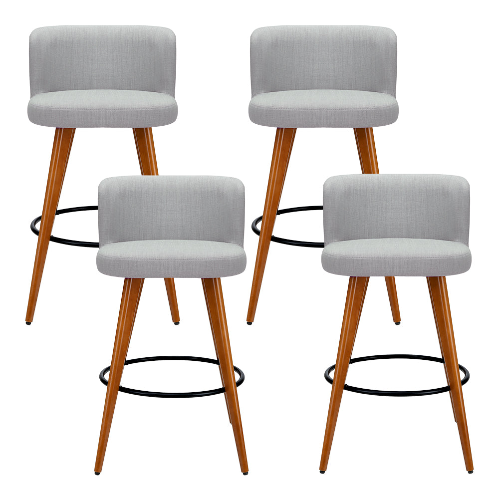 Artiss 4x Bar Stools Linen Padded Wooden Grey BA-TW-8126-LI-GYX4
