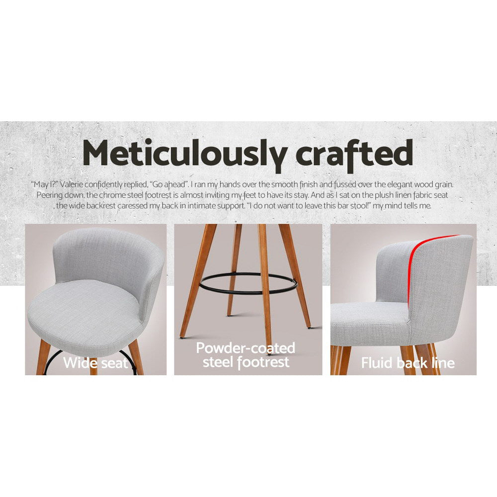Artiss 4x Bar Stools Linen Padded Wooden Grey BA-TW-8126-LI-GYX4