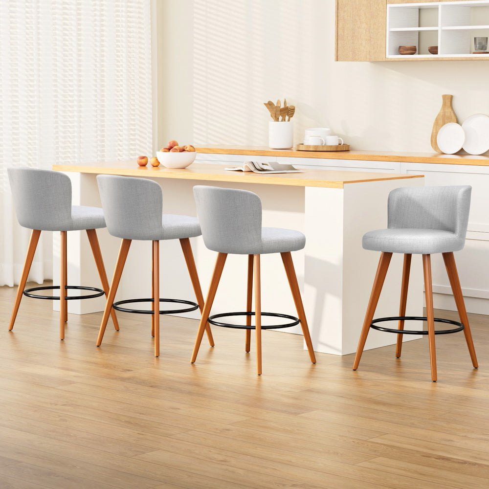 Artiss 4x Bar Stools Linen Padded Wooden Grey BA-TW-8126-LI-GYX4