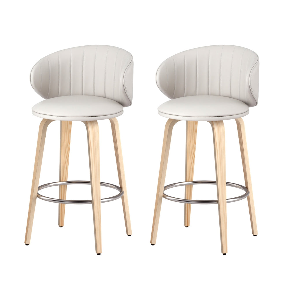 2x Artiss Bar Stools Dining Chairs Contoured Leather Wood Stool BA-TW-8186-BGX2